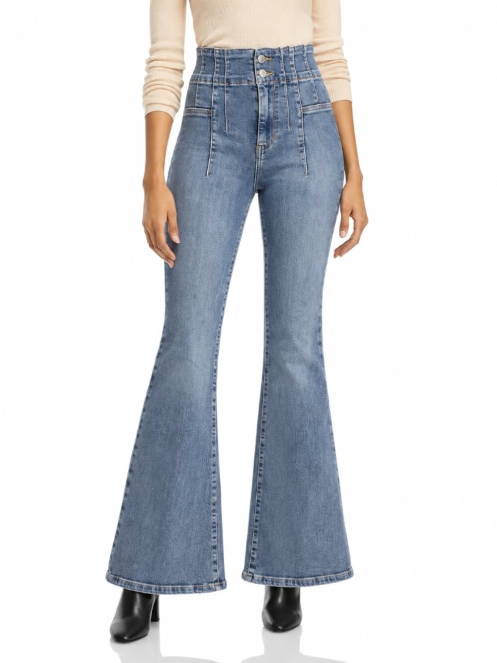 Free People We The Free Jayde Blue High Rise Pintuck Flare Jeans Size 26